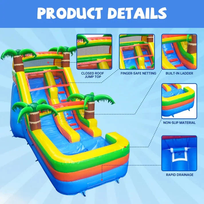 14 FT GOOSH Tropical Paradise Commercial-Grade Inflatable Water Slide with Splash Pool