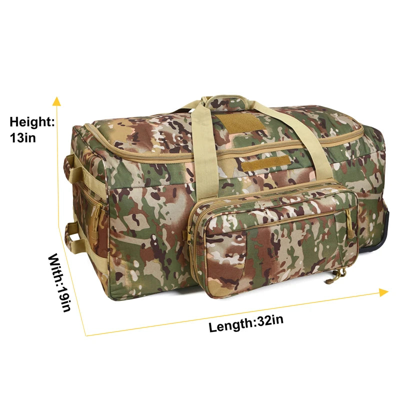 Large Capacity Military Tactical Travel Bag Wheeled Deployment