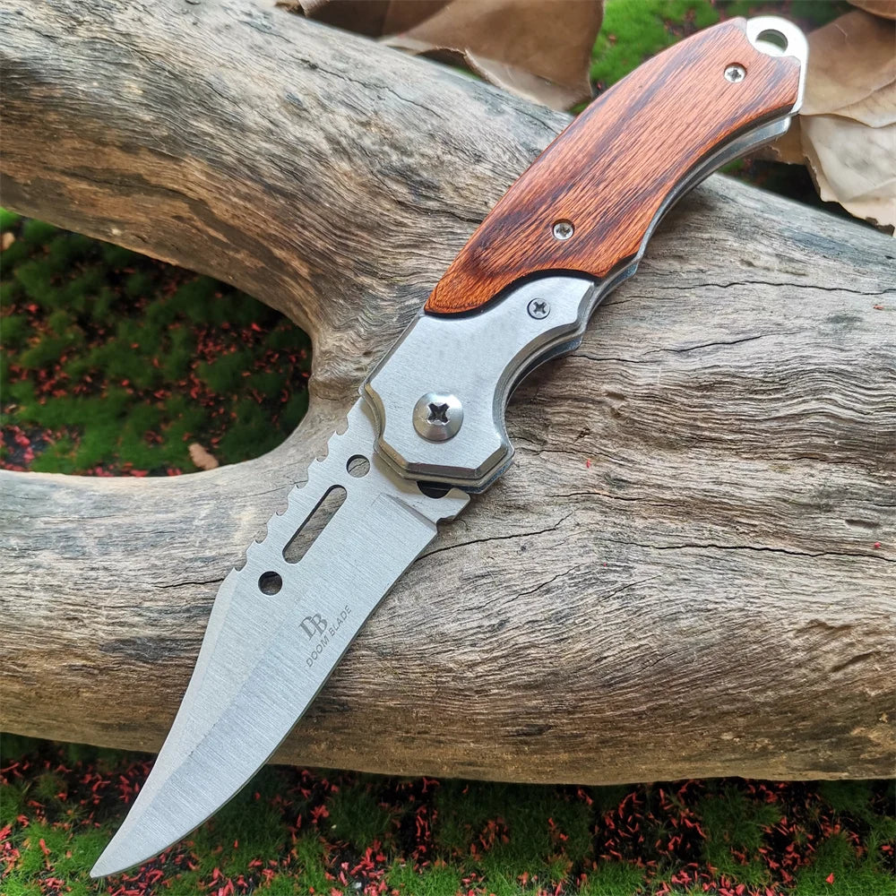 Folding Blade w/ LED light Wooden Handle