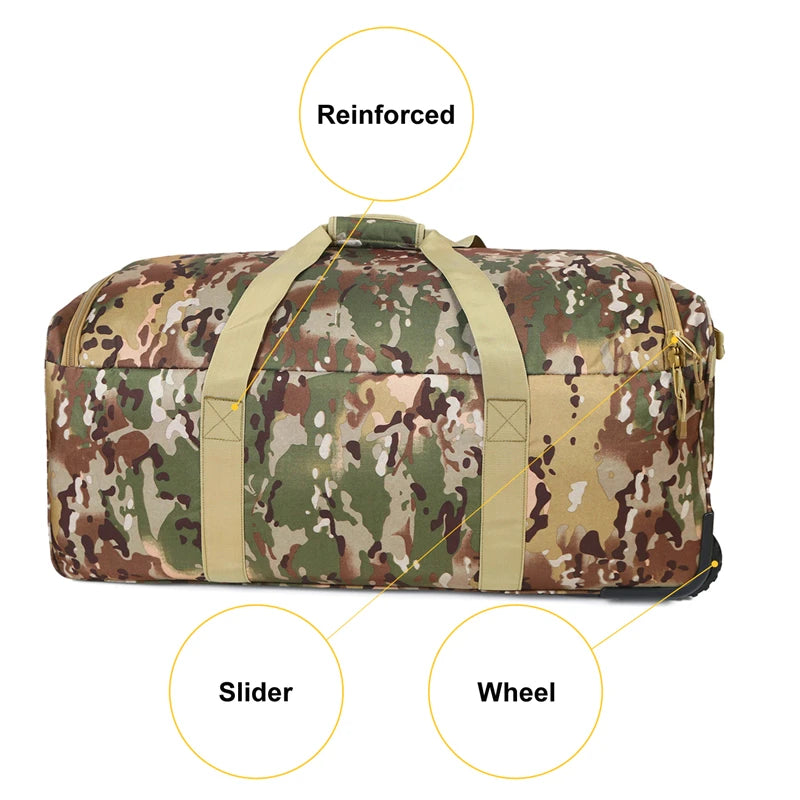 Large Capacity Military Tactical Travel Bag Wheeled Deployment