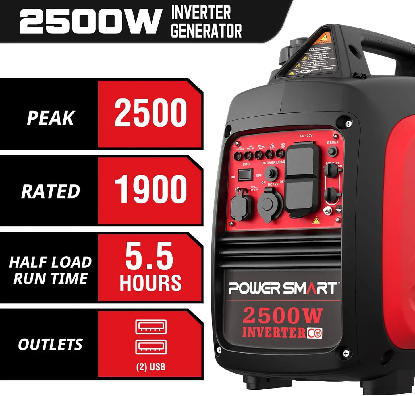 2500-Watt Gas Powered Portable Inverter Generator, super quiet