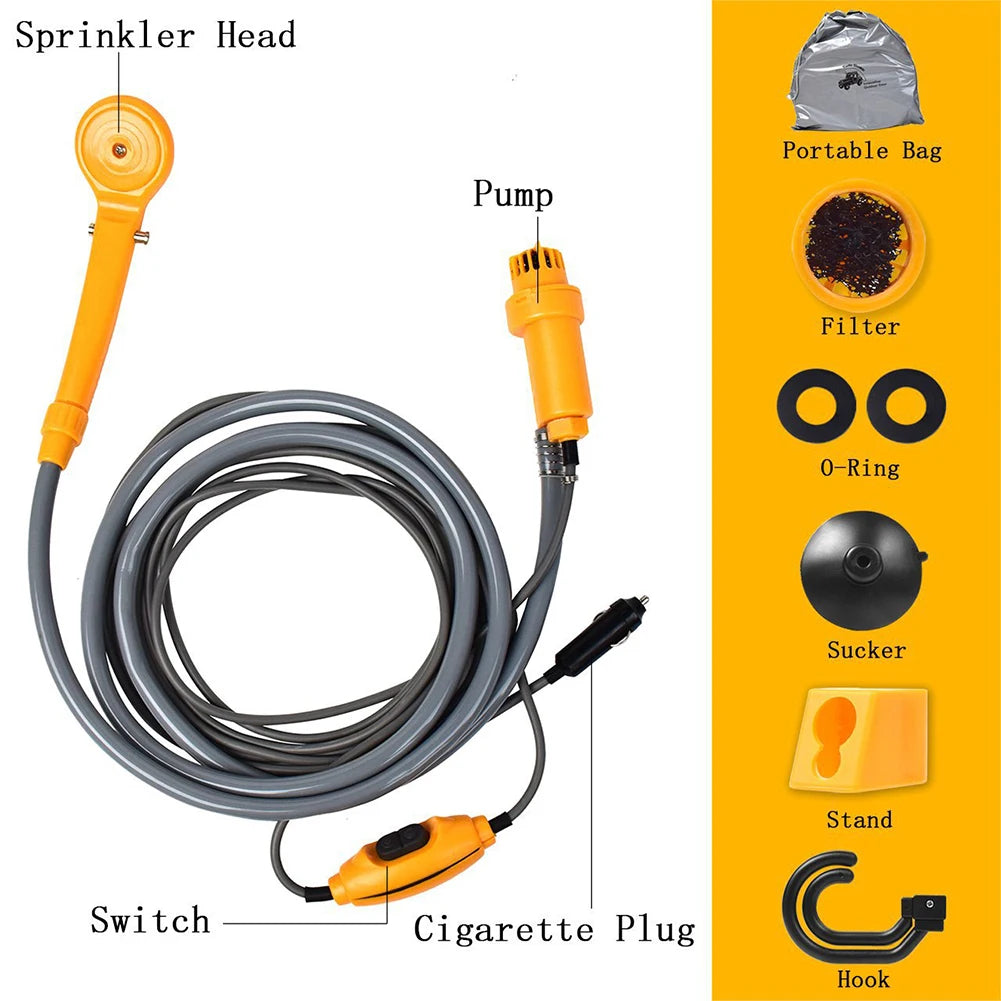 Camping Shower with Water Bucket and 12V Pump