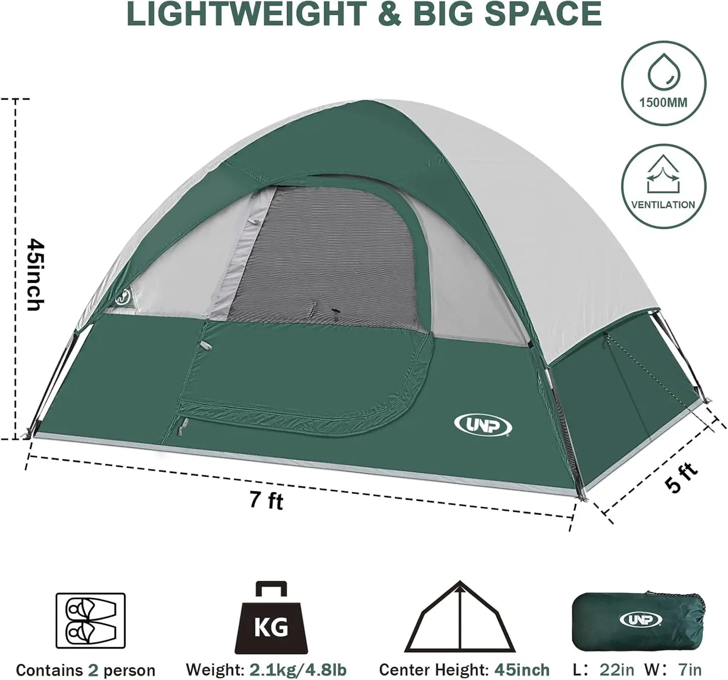 2 Person, Waterproof Windproof Tent with Rainfly and easy set up