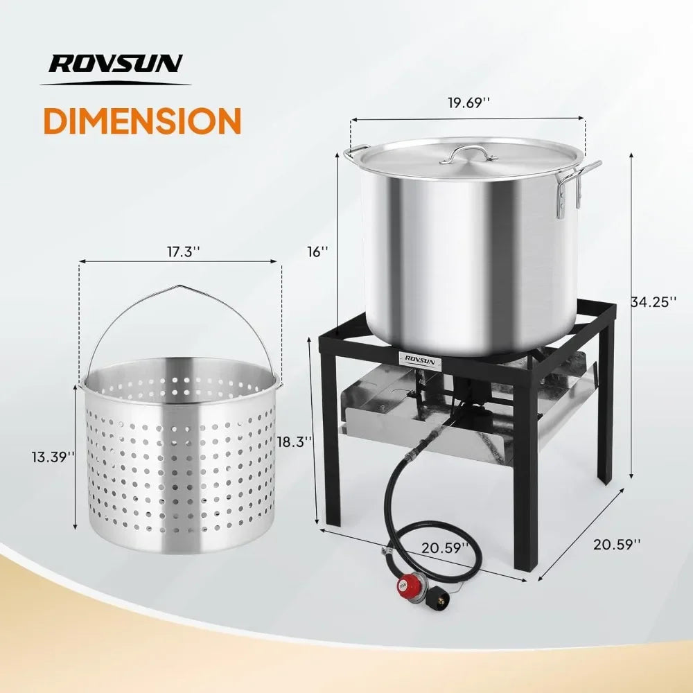 Turkey Fryer with Aluminum Boiler Steamer Basket & 150,000BTU Propane Burner