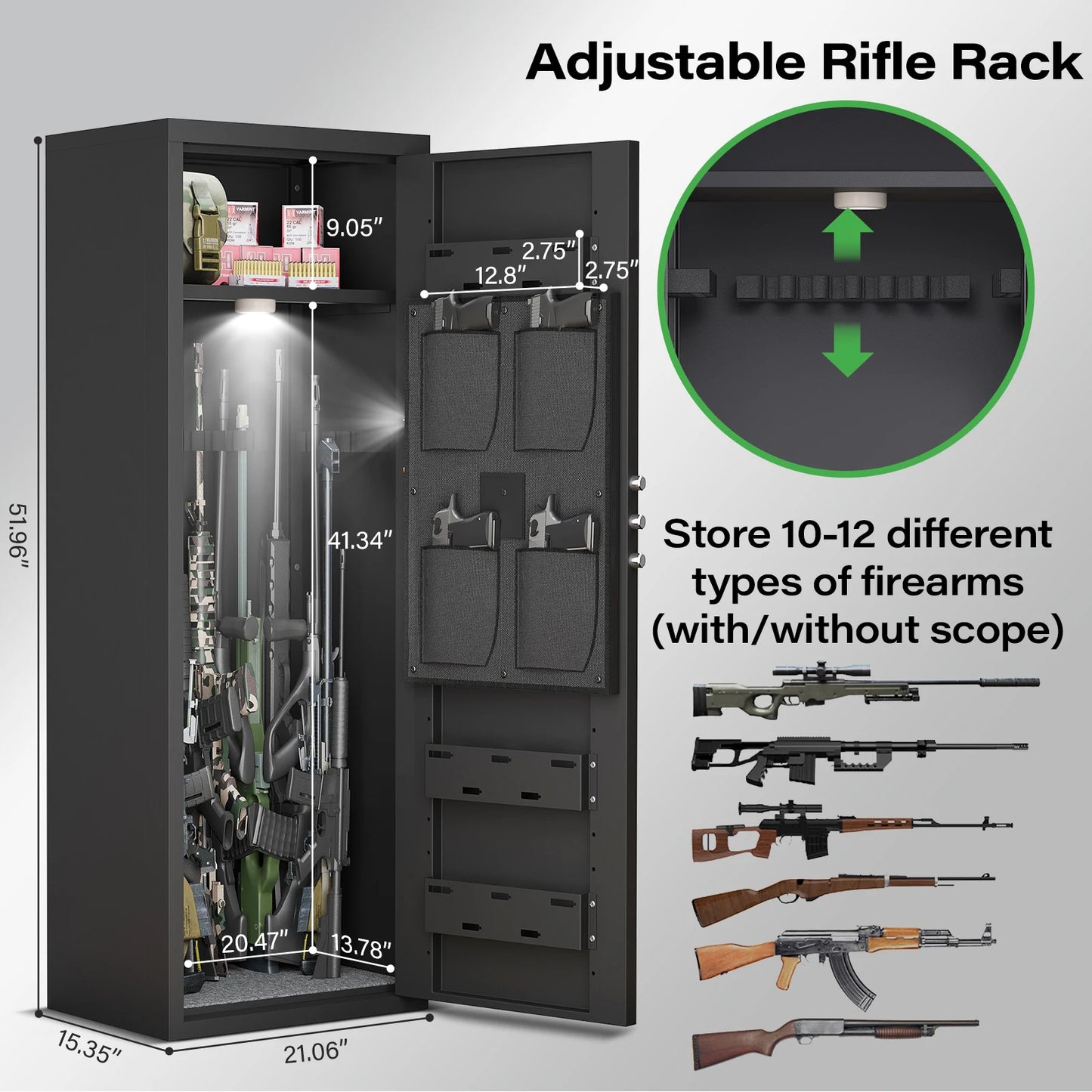 kavey Gun Safe with Removable Shelf and 3 Magnetic Gun Slots
