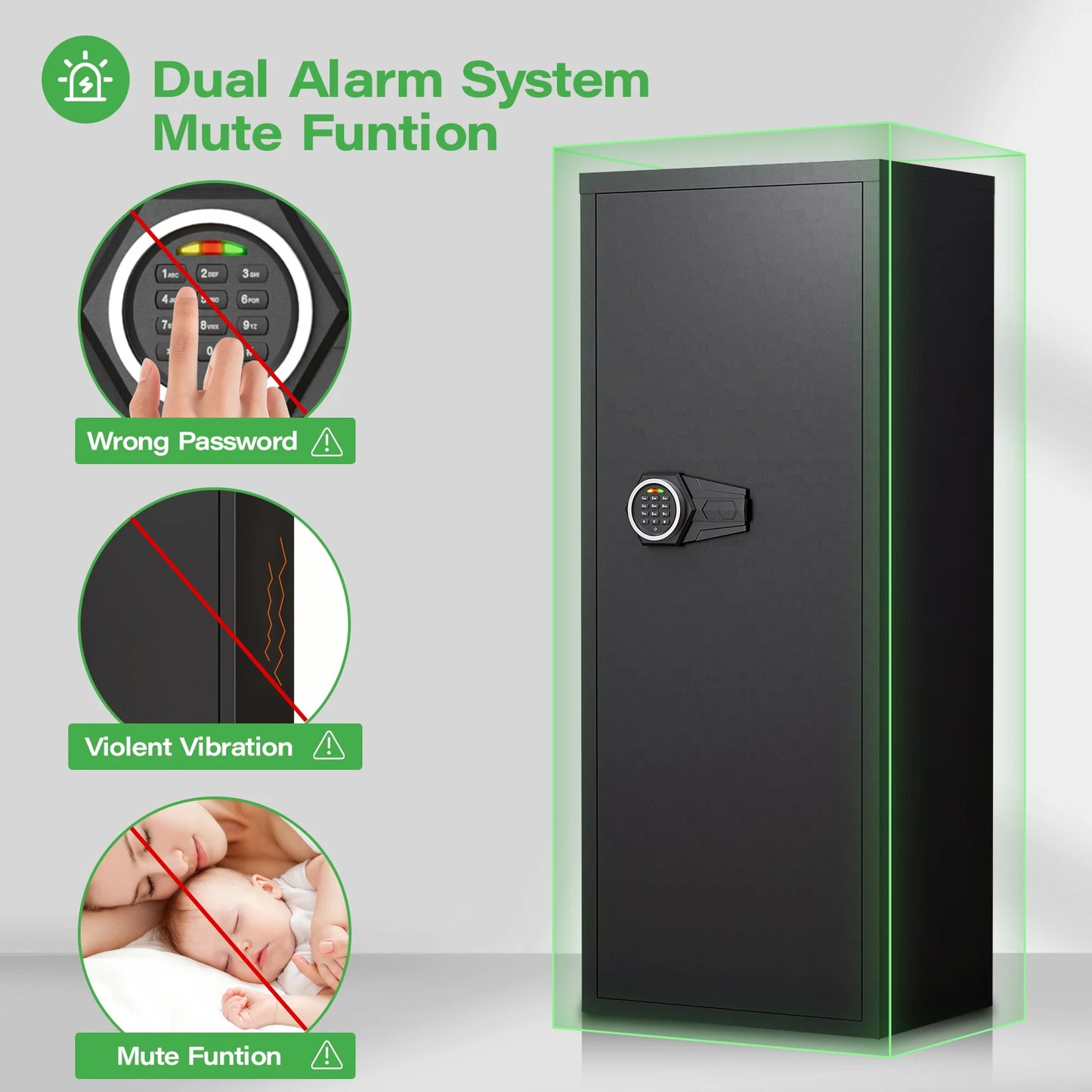 kavey Gun Safe with Removable Shelf and 3 Magnetic Gun Slots