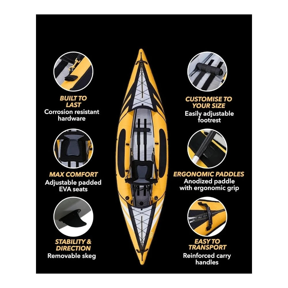 Inflatable Kayak Inflatable 1 and 2 Person Kayaks for Adults with EVA Padded Seats