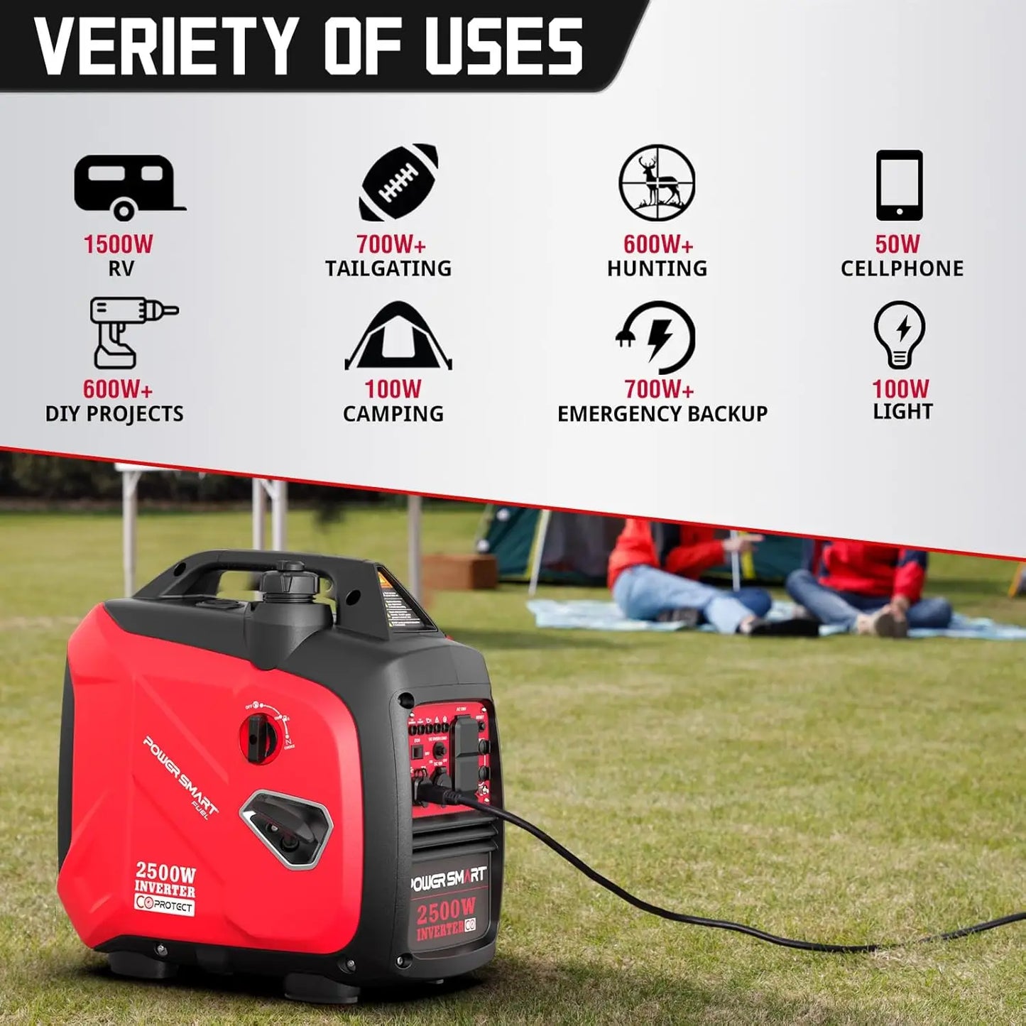2500-Watt Gas Powered Portable Inverter Generator, super quiet