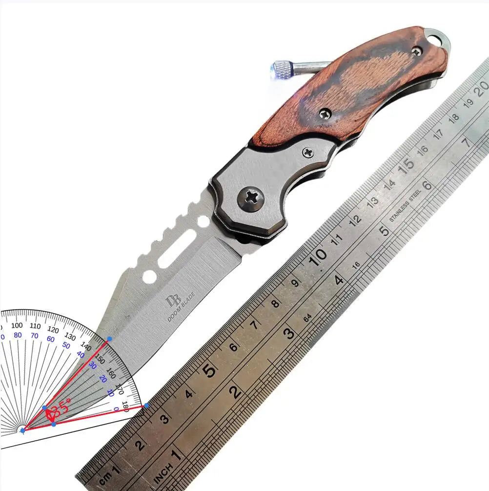 Folding Blade w/ LED light Wooden Handle