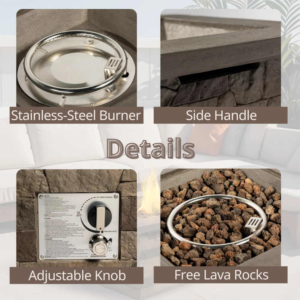 Outdoor Propane Fire Pit Table 28-inch stone look