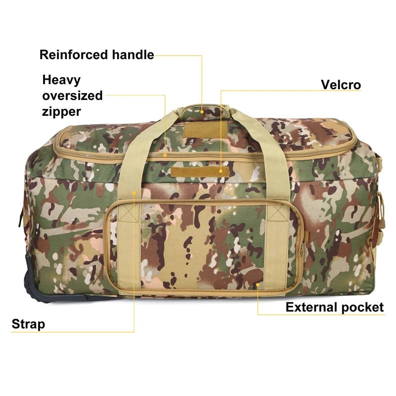 Large Capacity Military Tactical Travel Bag Wheeled Deployment