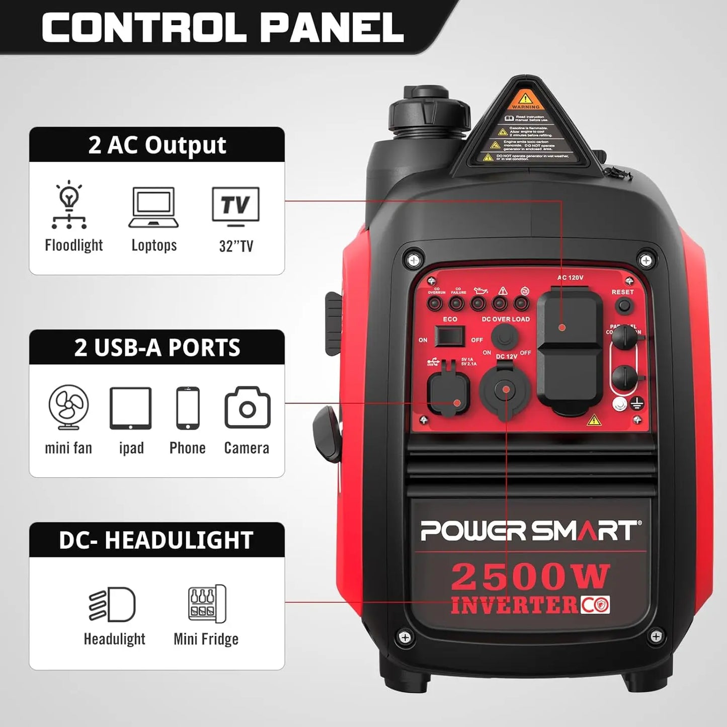 2500-Watt Gas Powered Portable Inverter Generator, super quiet