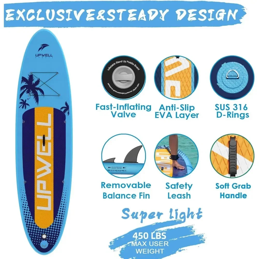 Inflatable Paddle Board, Advanced SUP Accessories, Backpack, 10L Dry Bag, Hand Pump, Fins