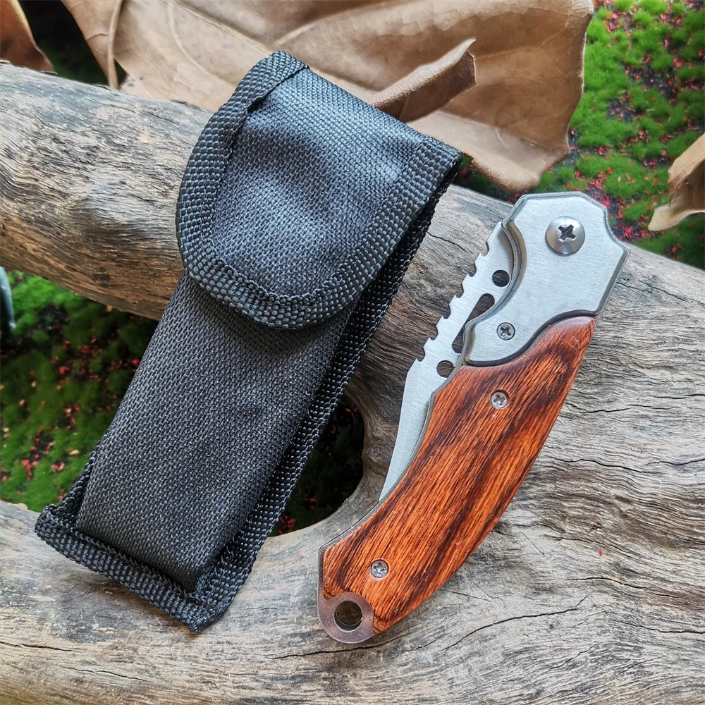Folding Blade w/ LED light Wooden Handle