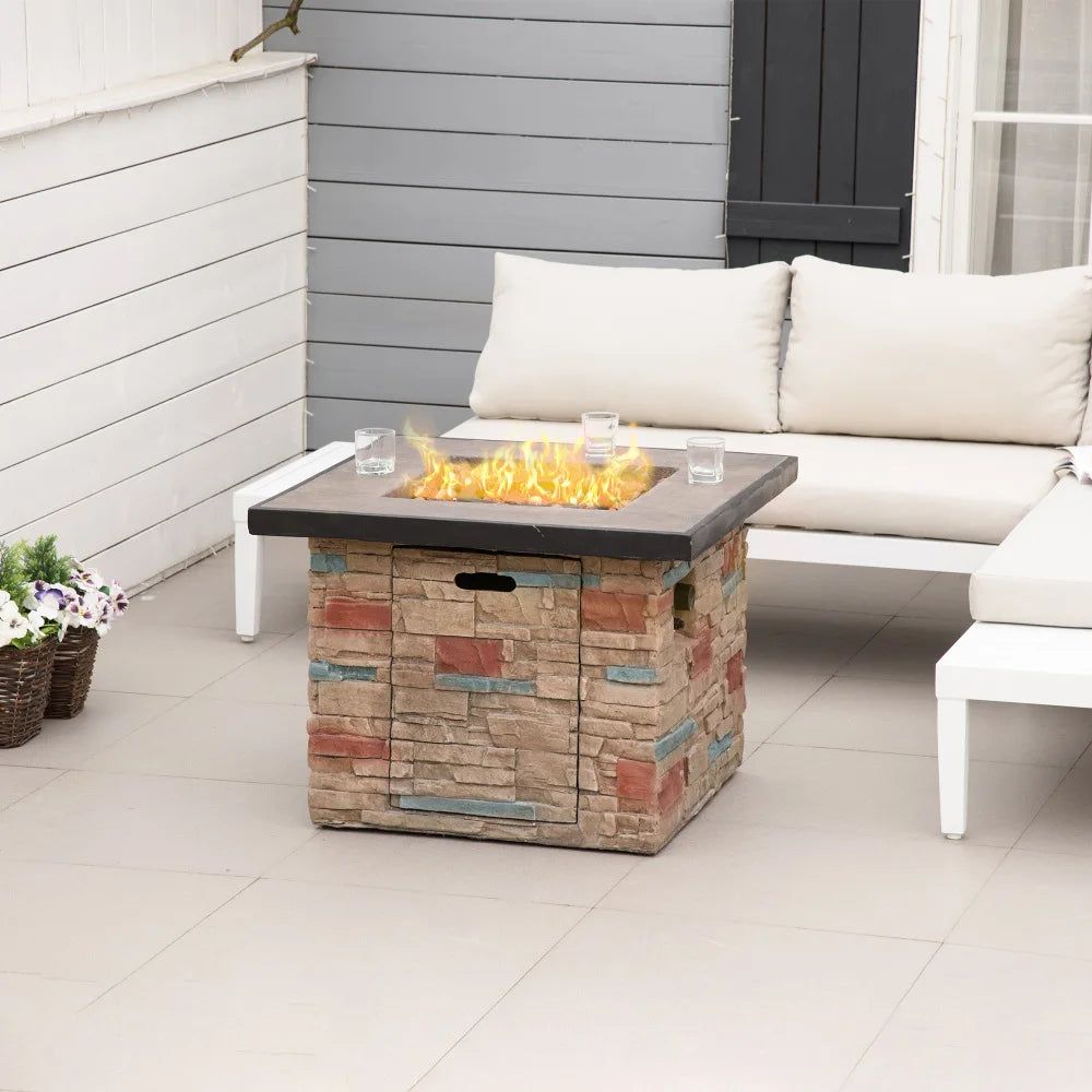 32 Inch Outdoor Propane Gas Fire Pit Table w/ lava rocks