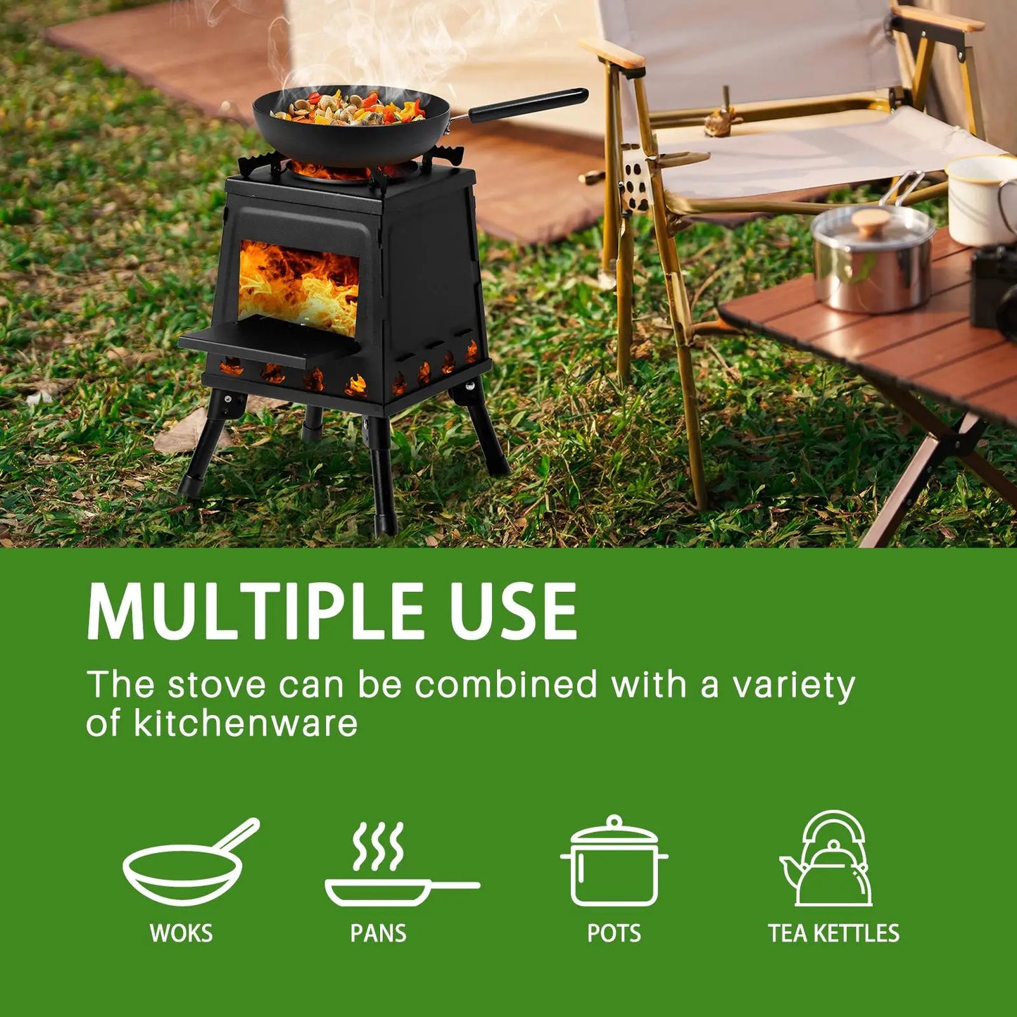 Compact 27x27x34cm Wooden Camping Stove