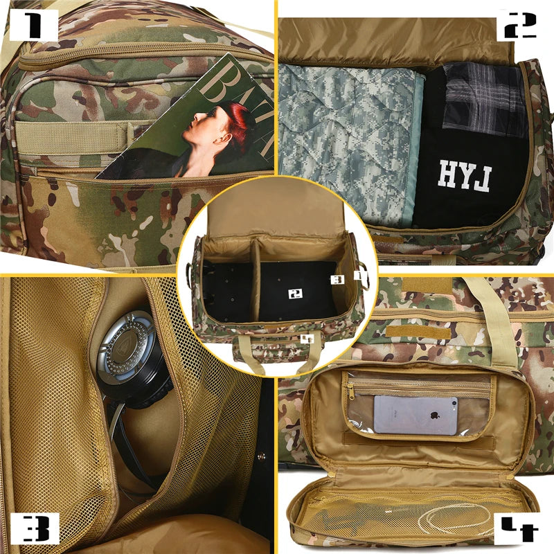 Large Capacity Military Tactical Travel Bag Wheeled Deployment