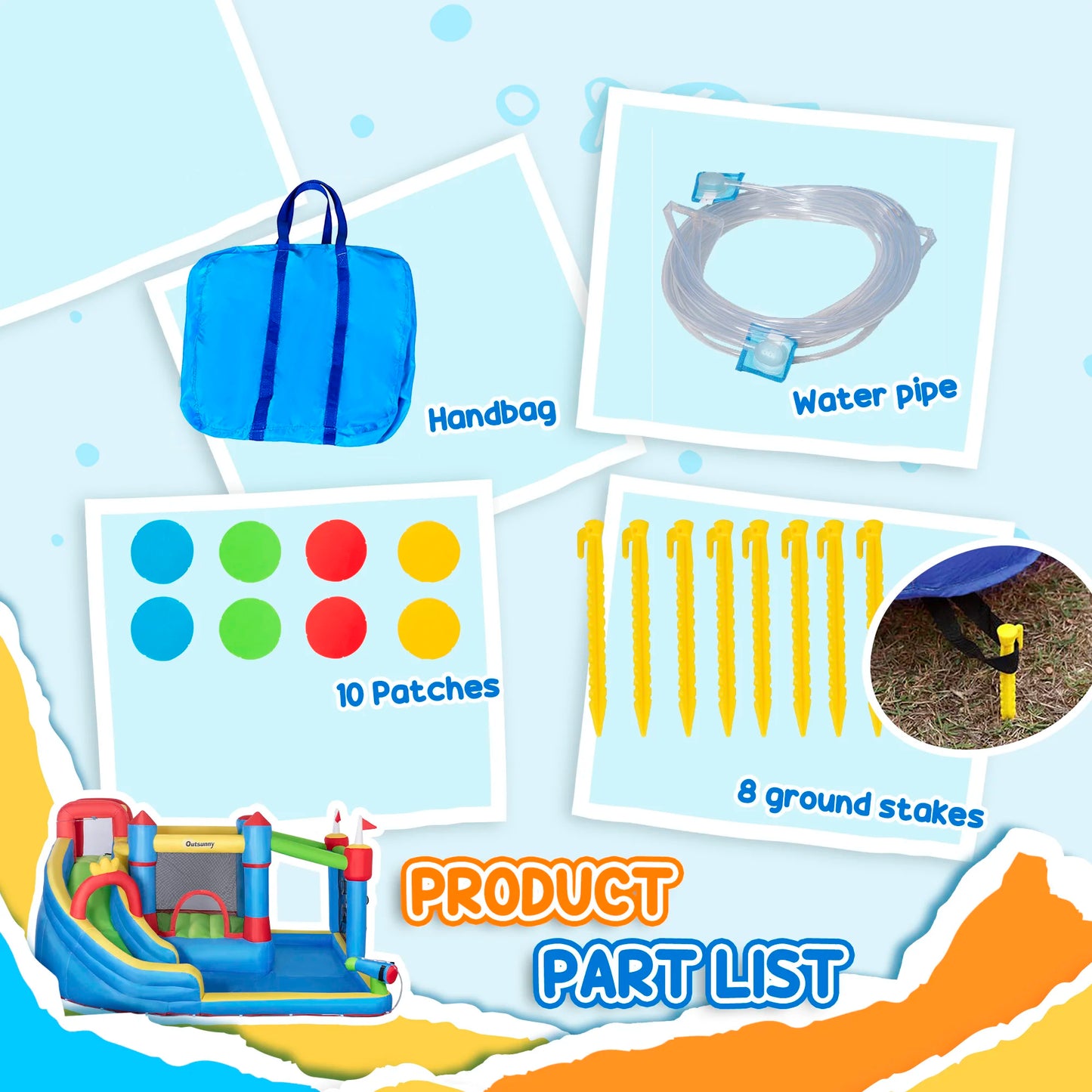 6-in-1 Inflatable Bounce House Outdoor Toy, Inflatable Water Slide for Kids