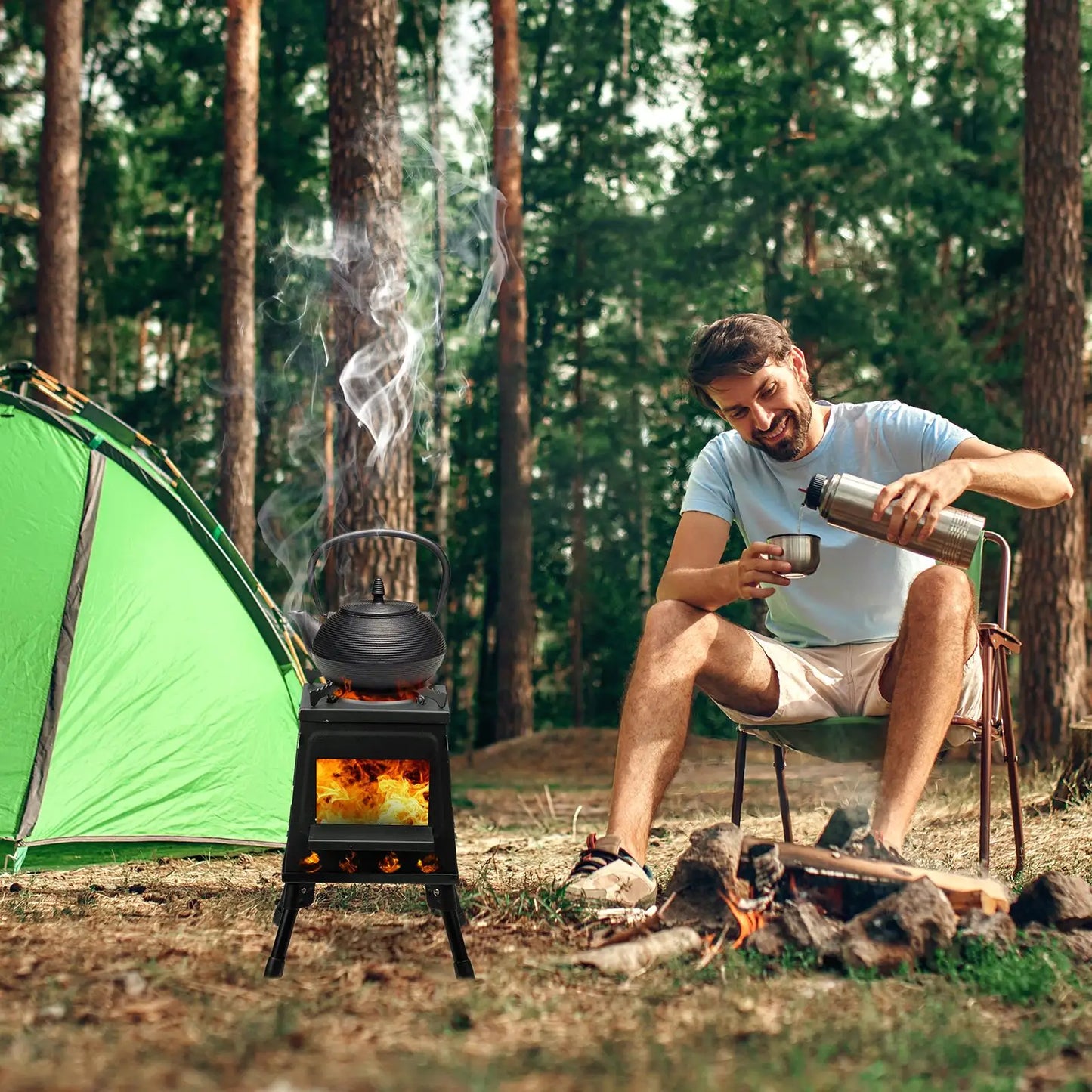 Compact 27x27x34cm Wooden Camping Stove