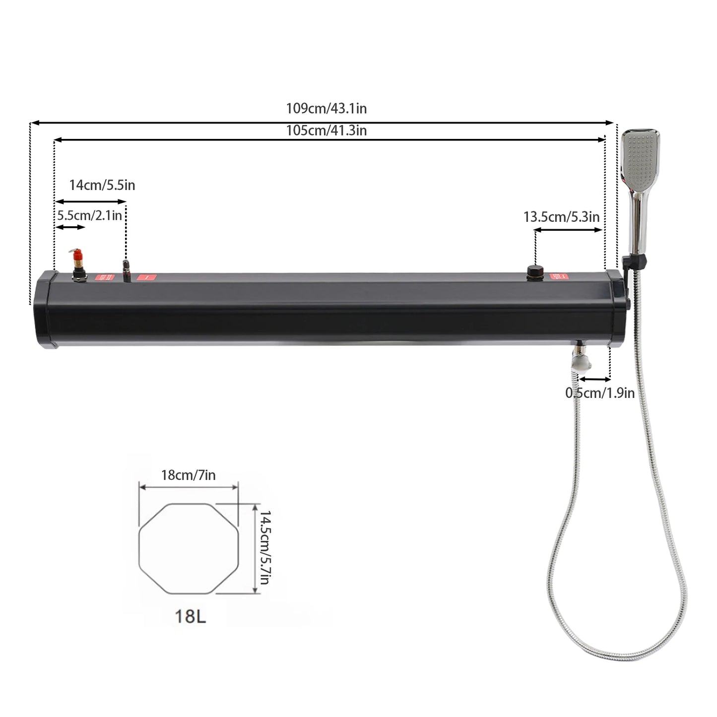 Portable Pressurized Camping Shower - 5L Water Tank with Handheld Showerhead