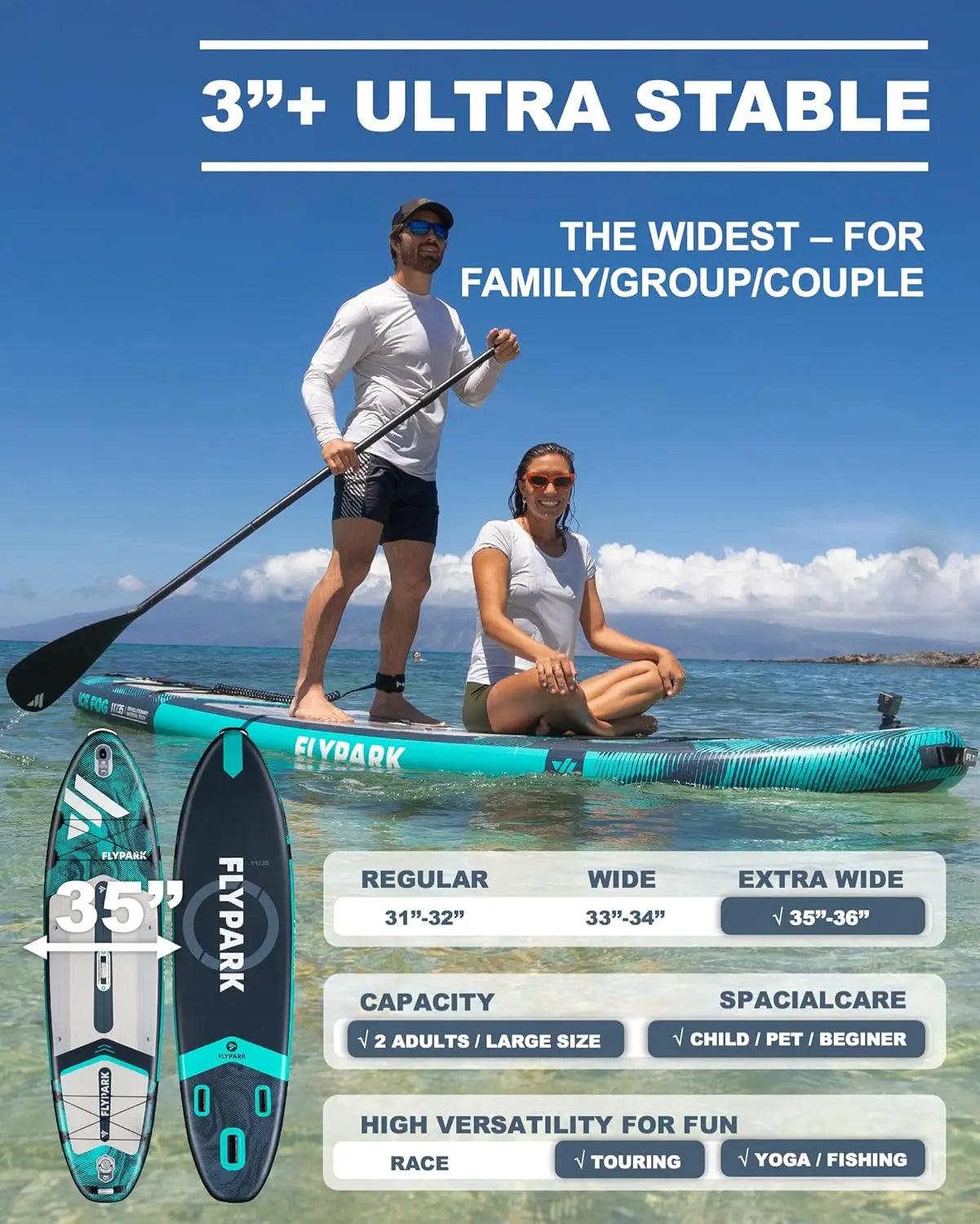 Extra Wide SUP Inflatable, Stable Stand-Up Paddle Board
