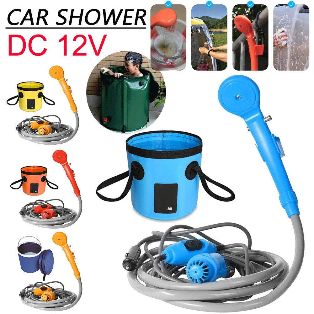 Camping Shower with Water Bucket and 12V Pump