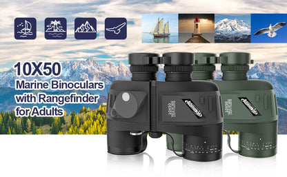 Marine Binoculars 10x50 Waterproof Binoculars with Rangefinder Compass