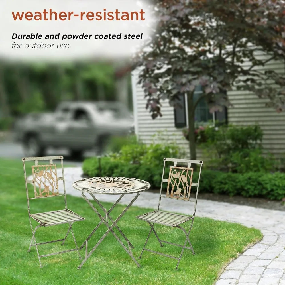 Indoor/Outdoor Bird Design 3-Piece Bistro Set Folding Table and Chairs