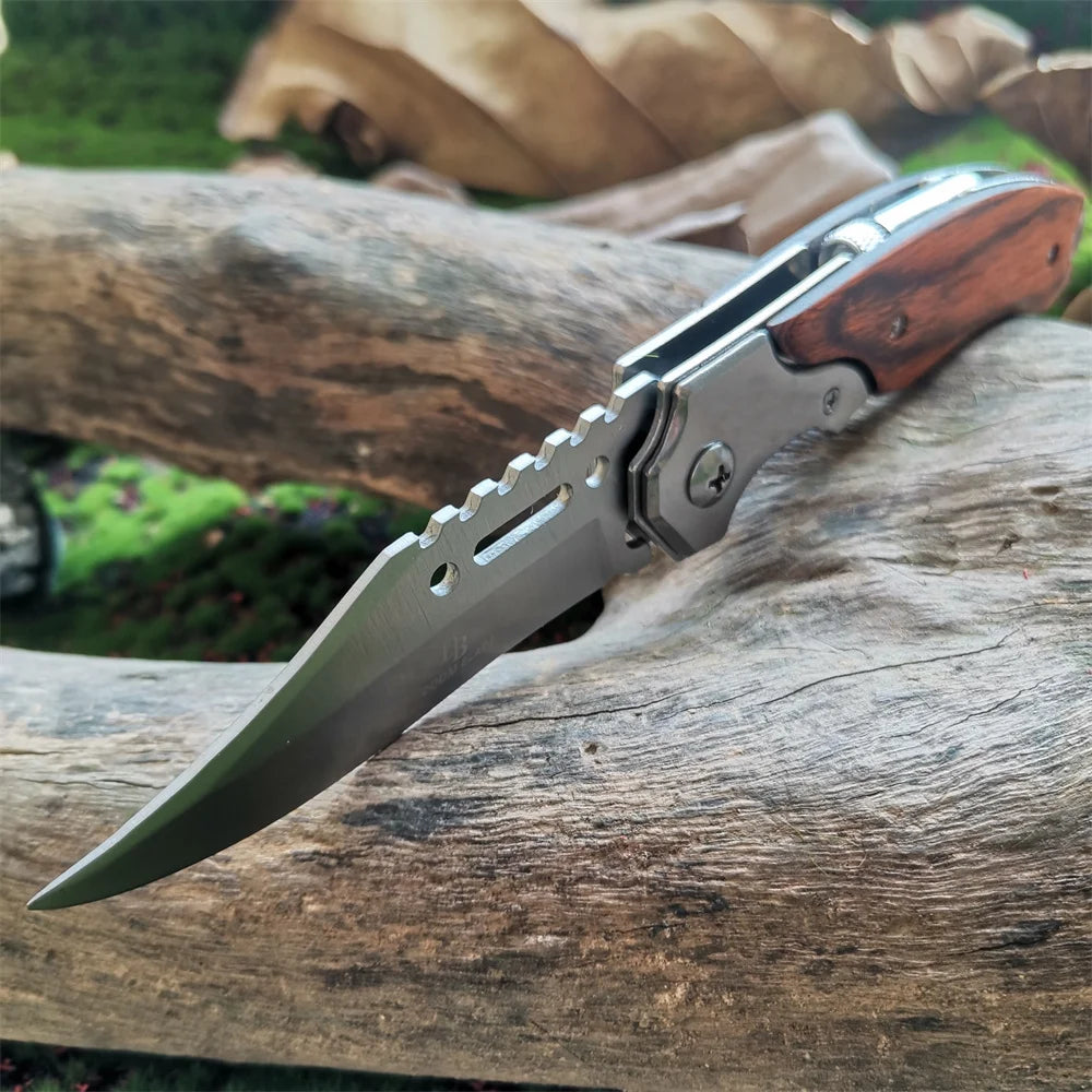 Folding Blade w/ LED light Wooden Handle