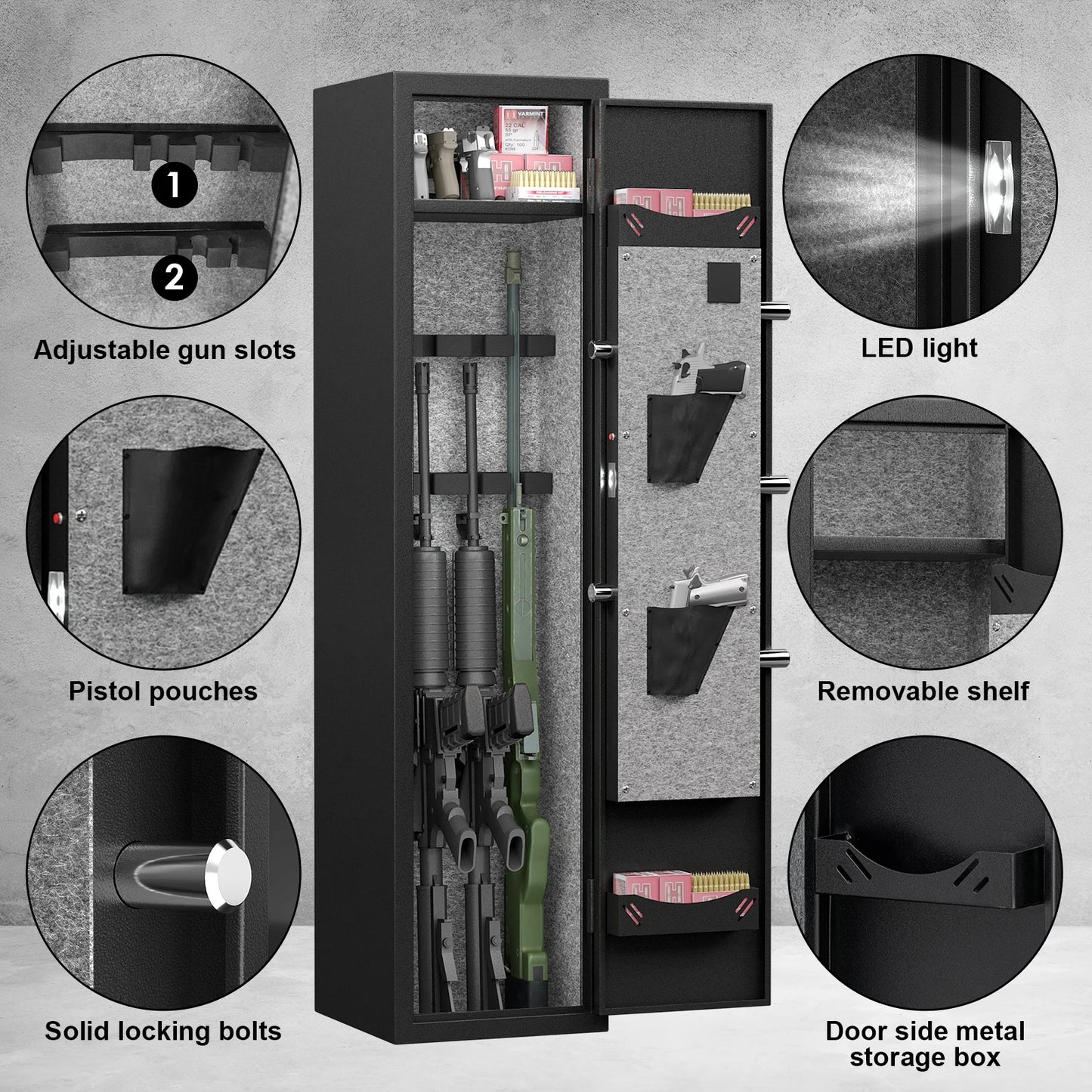 3 Gun Safe, Quick Access Rifle Gun Safe with Silent Mode and Alarm System
