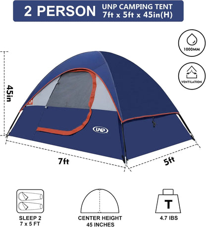 2 Person, Waterproof Windproof Tent with Rainfly and easy set up