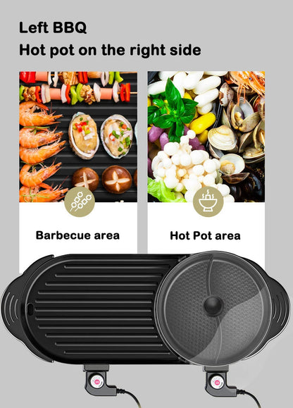 2 in 1 Electric BBQ Pan Grill w/ Hot Pot