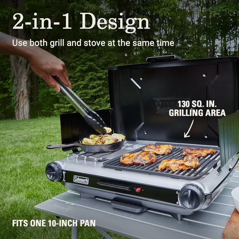 Coleman Classic 2-in-1 Camping Grill/Stove w/ windguards