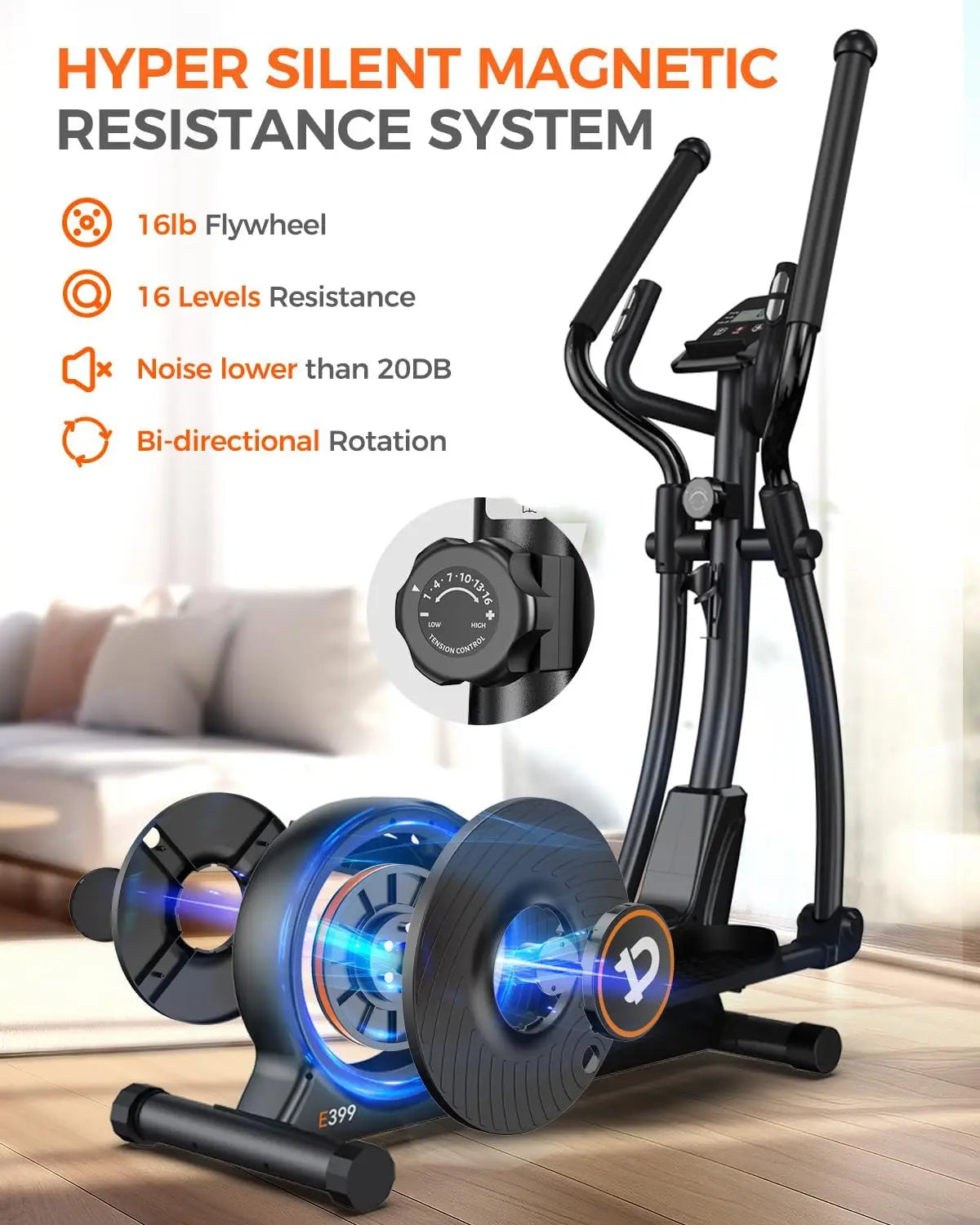 Elliptical Exercise Machine with 16-Level Resistance & Hyper-Quiet Magnetic Driving System