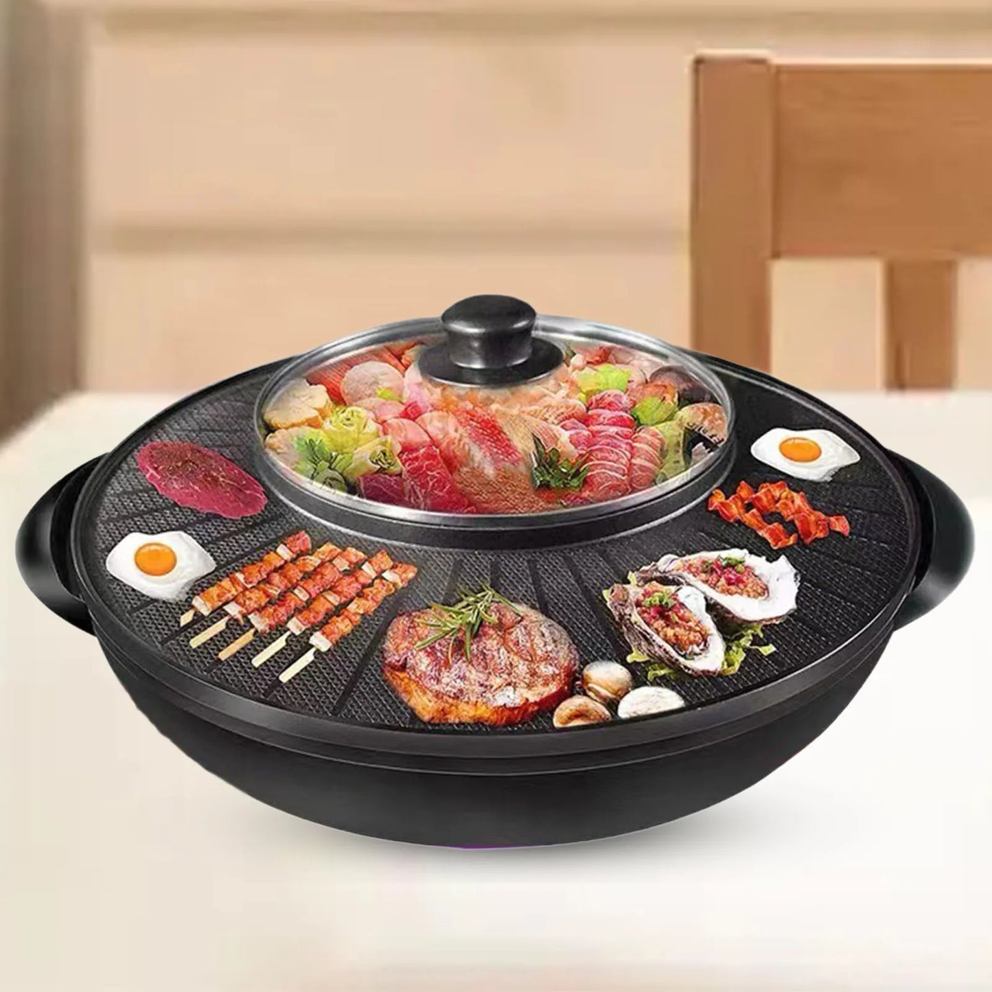 Portable Electric Grill with Hot Pot