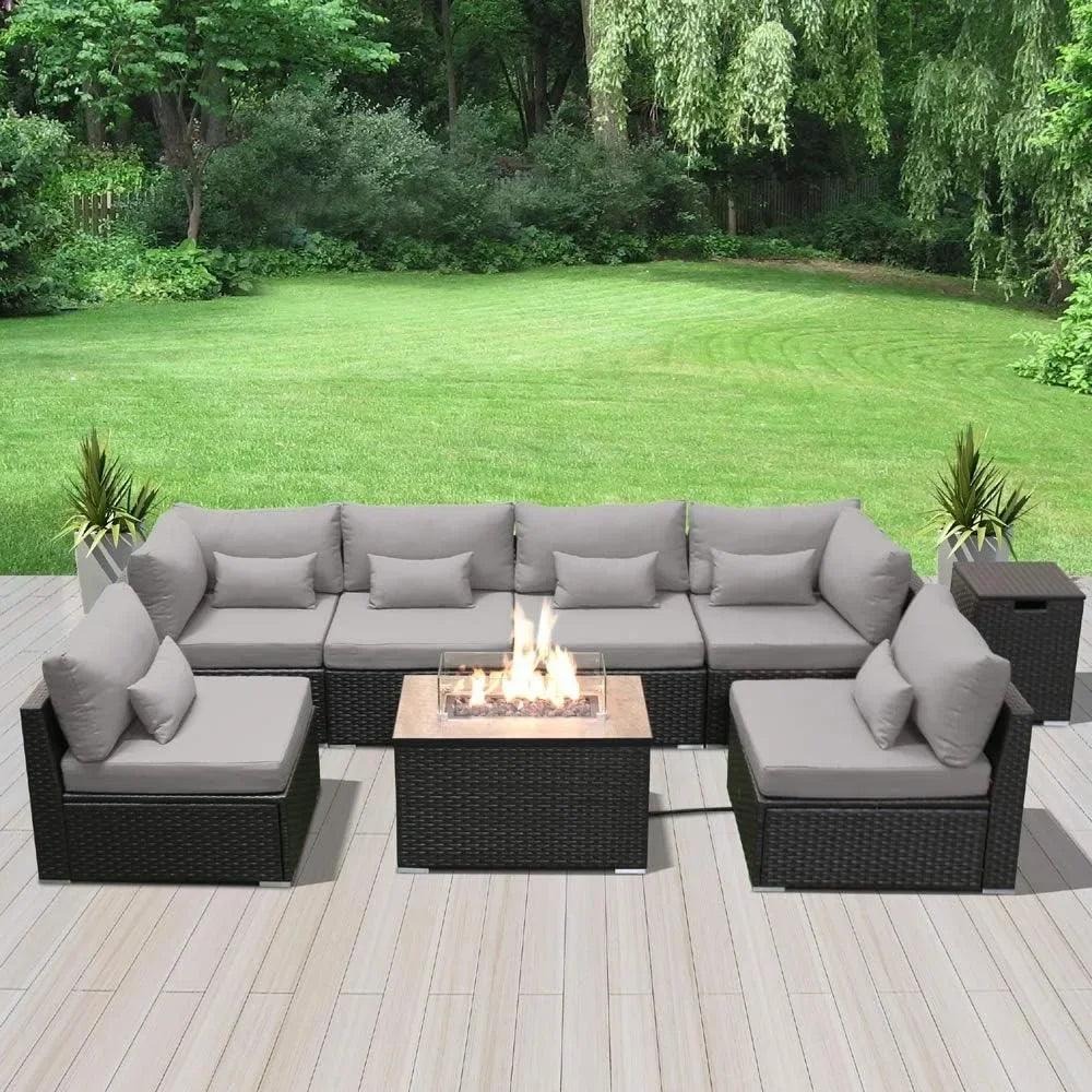 Outdoor Sofa Set with Gas/Propane Fire Pit Table