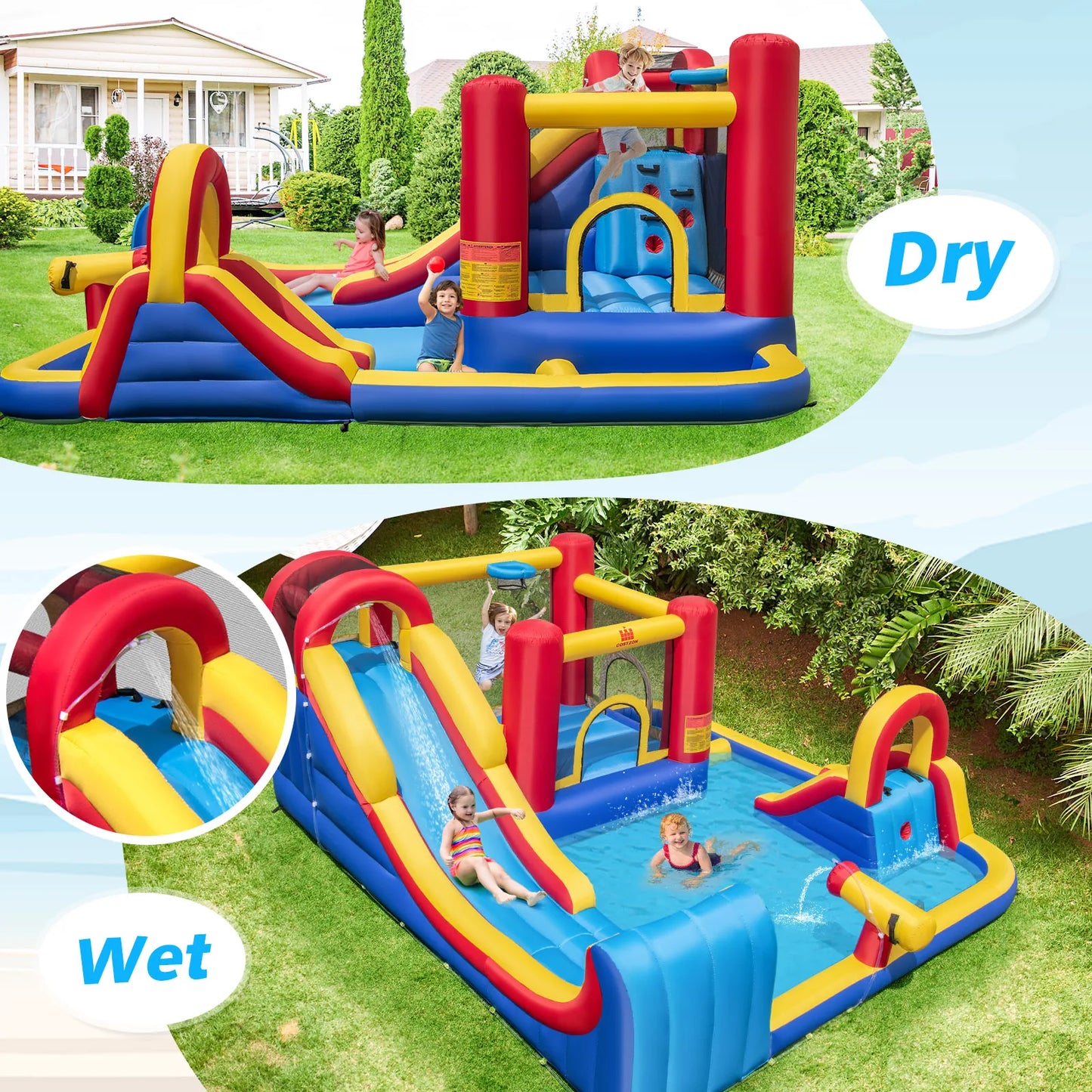 Inflatable Water Slide Giant Kids Water Park w/ Double Slides without Blower