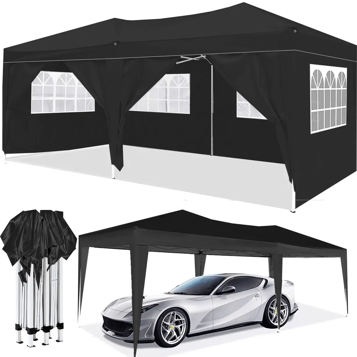 10'x20' EZ Pop Up Canopy Party Folding Tent with 6 Removable Sidewalls + Carry Bag + 4pcs Weight Bag