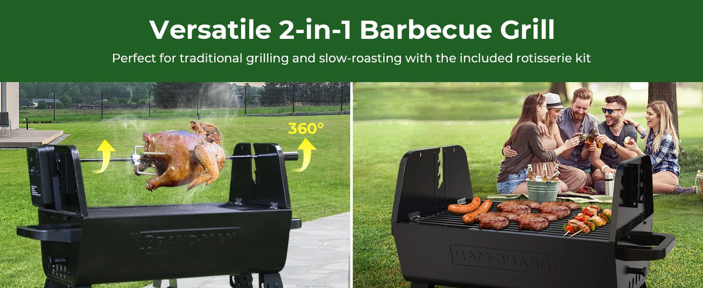 Brand-Man 2 in 1 portable Barbecue Grill with Rotisserie