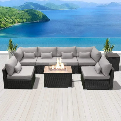 Outdoor Sofa Set with Gas/Propane Fire Pit Table