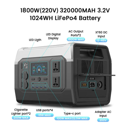 1800W Portable Power Station UPS Solar Generator 110V 220V