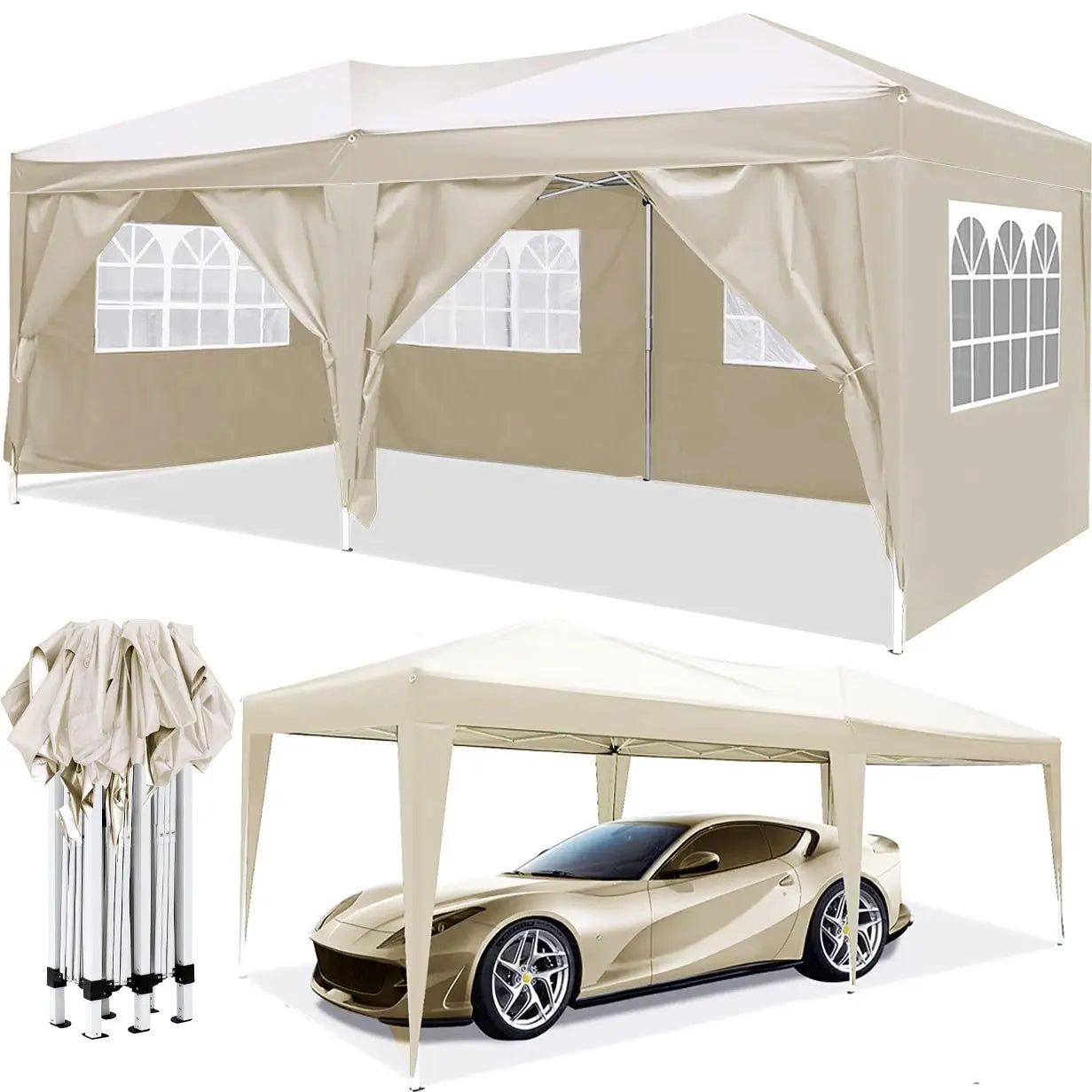 10'x20' EZ Pop Up Canopy Party Folding Tent with 6 Removable Sidewalls + Carry Bag + 4pcs Weight Bag