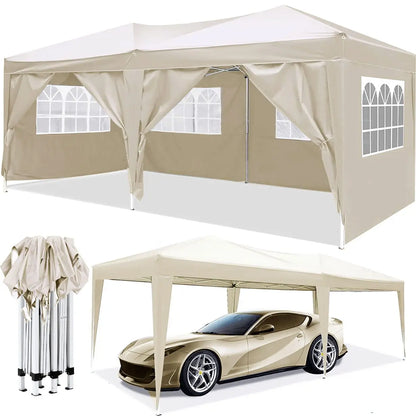 10'x20' EZ Pop Up Canopy Party Folding Tent with 6 Removable Sidewalls + Carry Bag + 4pcs Weight Bag