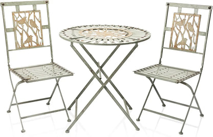 Indoor/Outdoor Bird Design 3-Piece Bistro Set Folding Table and Chairs