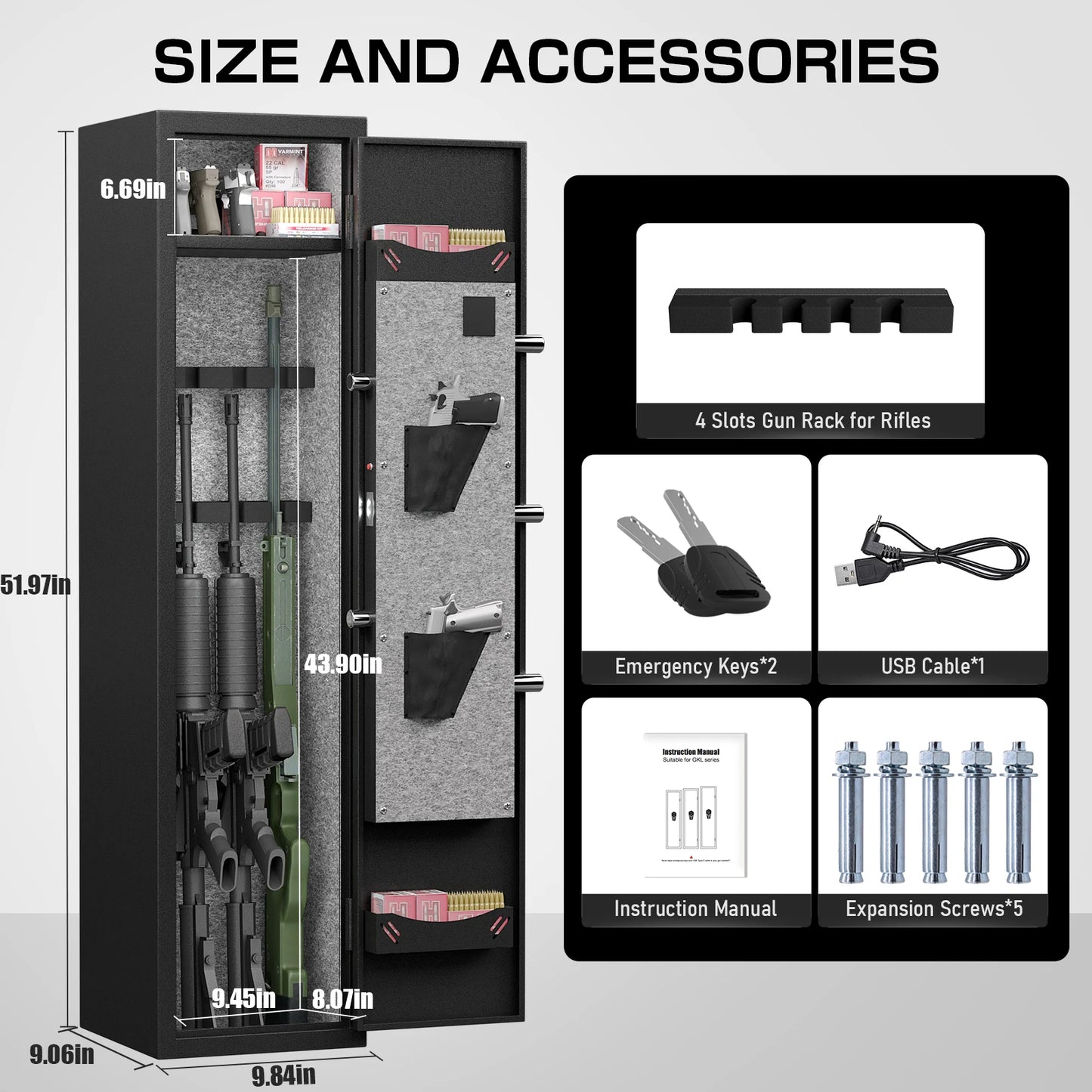 3 Gun Safe, Quick Access Rifle Gun Safe with Silent Mode and Alarm System