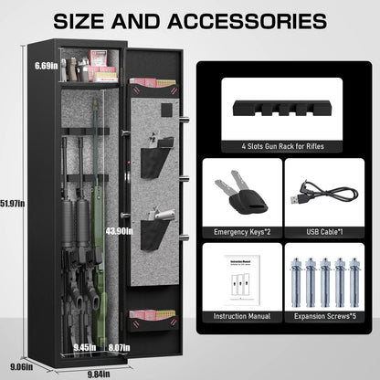 3 Gun Safe, Quick Access Rifle Gun Safe with Silent Mode and Alarm System