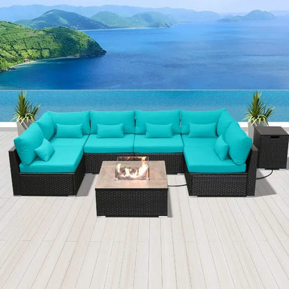 Outdoor Sofa Set with Gas/Propane Fire Pit Table