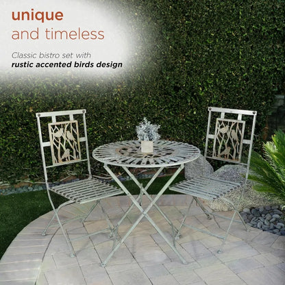 Indoor/Outdoor Bird Design 3-Piece Bistro Set Folding Table and Chairs