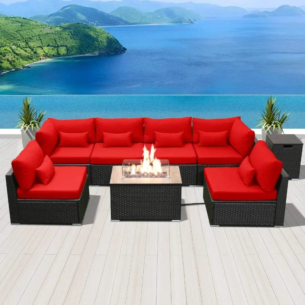 Outdoor Sofa Set with Gas/Propane Fire Pit Table