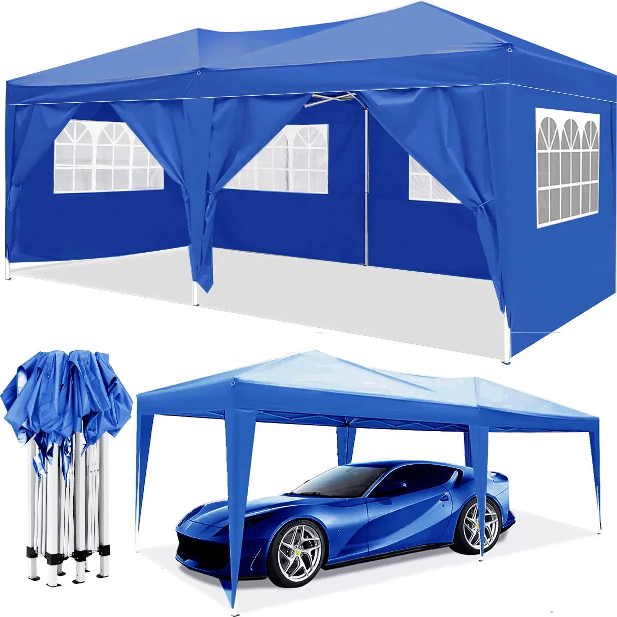 10'x20' EZ Pop Up Canopy Party Folding Tent with 6 Removable Sidewalls + Carry Bag + 4pcs Weight Bag
